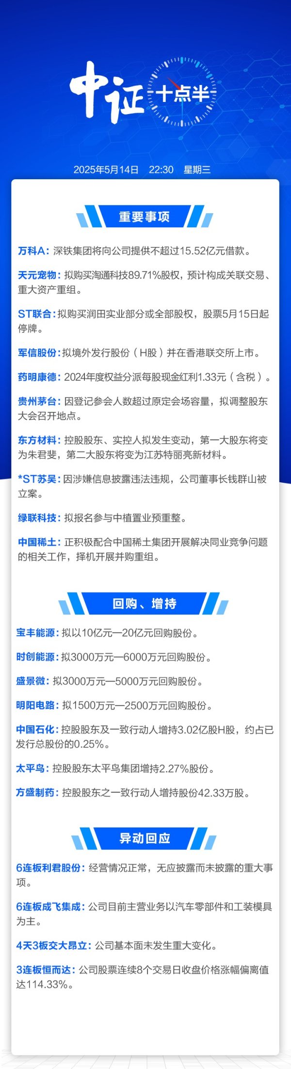 配资平台软件 【中证十点半】A股再现大手笔回购计划；万科将获深铁集团不超15.52亿元借款
