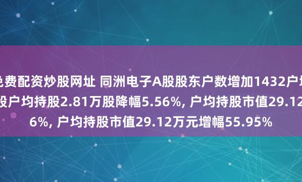 免费配资炒股网址 同洲电子A股股东户数增加1432户增幅5.89%, 流通A股户均持股2.81万股降幅5.56%, 户均持股市值29.12万元增幅55.95%